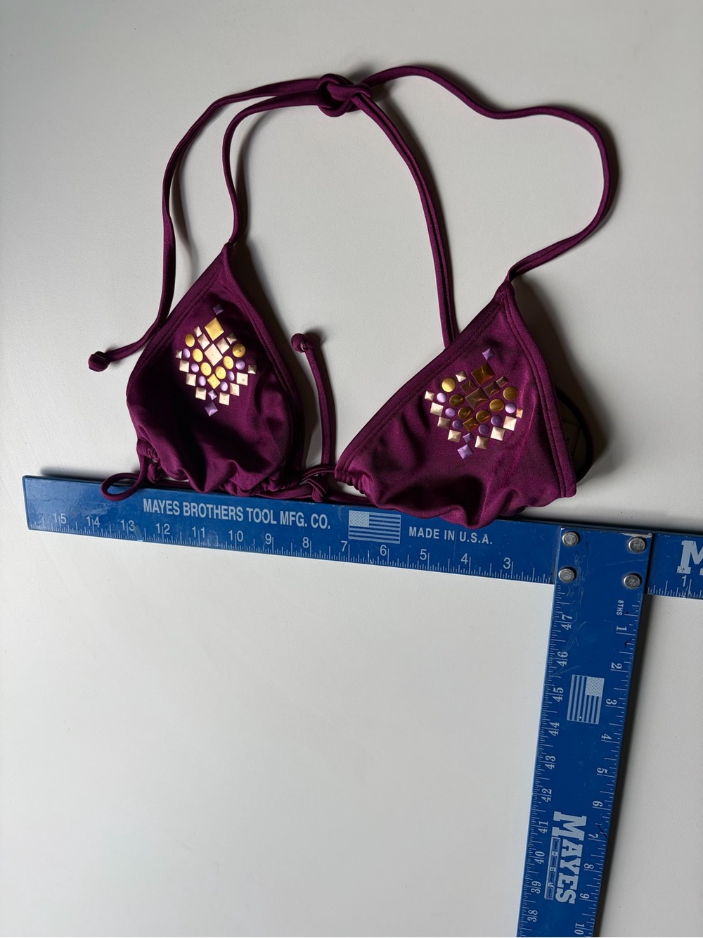 Apostrophe Plum Triangle Bikini Top with Gold Stud Accents